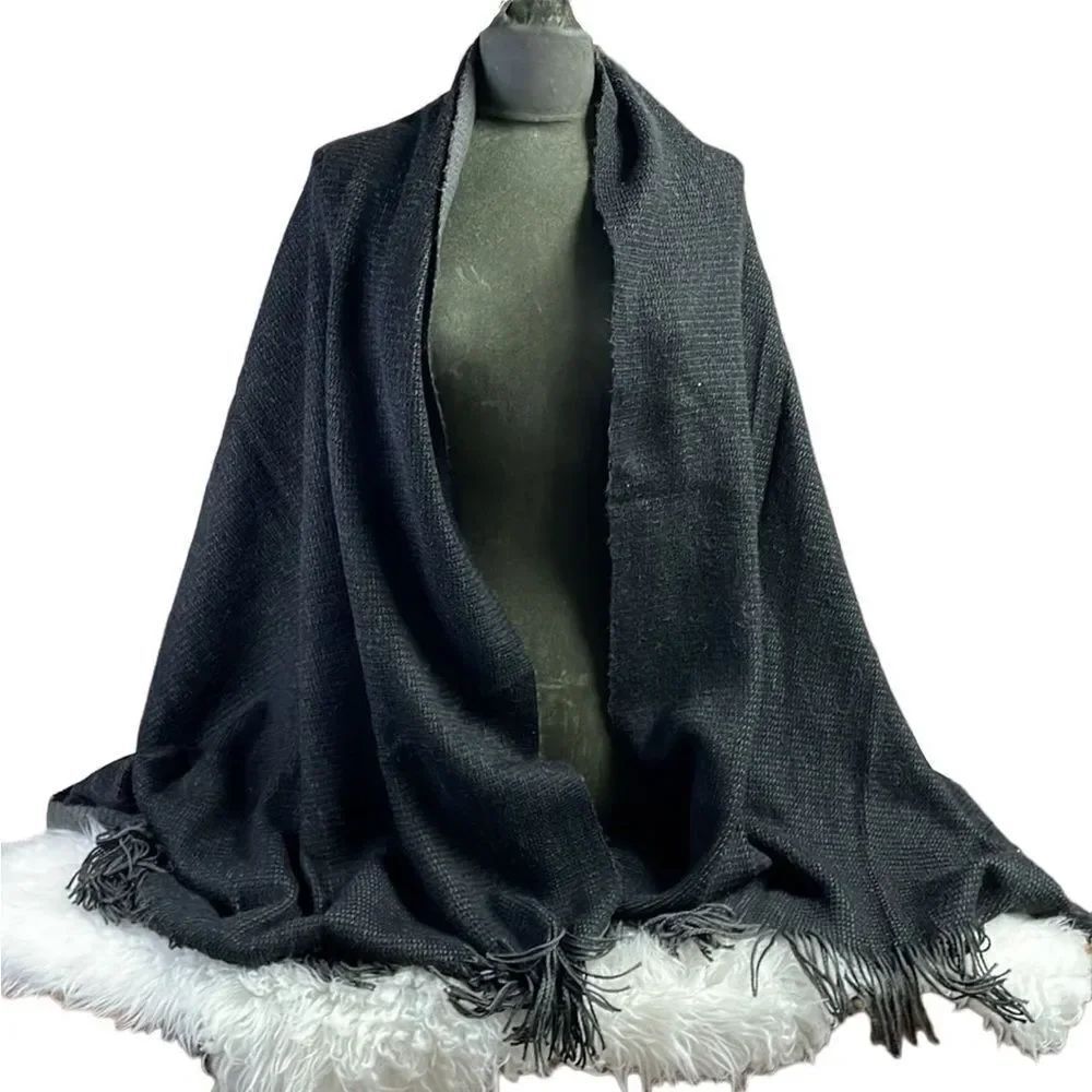 CHARTER CLUB 100% Acrylic Black Classic Scarf Wrap Oversized Super Soft